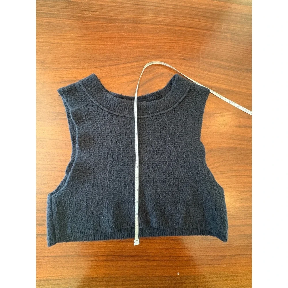 Free People BlackTextured Boucle Cropped Sweater Vest Alpaca Wool Blend S
